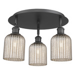 Bridal Veil 516 Triple Semi Flush Ceiling Light - Matte Black / Mercury