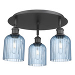 Bridal Veil 516 Triple Semi Flush Ceiling Light - Matte Black / Princess Blue