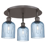 Bridal Veil 516 Triple Semi Flush Ceiling Light - Oil Rubbed Bronze / Princess Blue