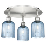 Bridal Veil 516 Triple Semi Flush Ceiling Light - Satin Nickel / Princess Blue