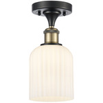 Edison Bridal Veil Semi Flush Ceiling Light - Black Antique Brass / Gloss White