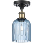 Edison Bridal Veil Semi Flush Ceiling Light - Black Antique Brass / Princess Blue