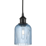 Edison Bridal Veil Cord Hung Pendant - Matte Black / Princess Blue