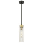 Boreas Cord Hung Pendant - Black Antique Brass / Striped Clear