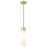 Boreas Stem Hung Pendant - Antique Brass / Striped White