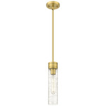 Boreas Stem Hung Pendant - Brushed Brass / Clear Swirl