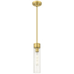 Boreas Stem Hung Pendant - Brushed Brass / Clear Seedy