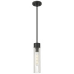 Boreas Stem Hung Pendant - Matte Black / Striped Clear