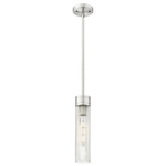 Boreas Stem Hung Pendant - Satin Nickel / Striped Clear