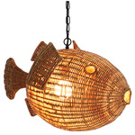 Wicker Blowfish Pendant - Black / Rattan