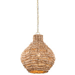 Tiana Pendant - Aged Brass / Natural Wood