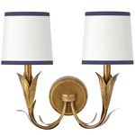River Reed Double Wall Sconce - Antique Gold Leaf / White / Navy