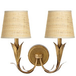 River Reed Double Wall Sconce - Antique Gold Leaf / Natural Rattan