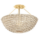 Campo Semi Flush Ceiling Light - Vintage Gold Leaf / Natural Wicker