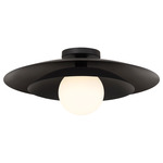 Sherrer Flush Ceiling Light - Matte Black / White Opal