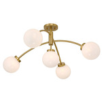 Redfield Semi Flush Ceiling Light - Warm Brass / White Strie