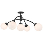 Redfield Semi Flush Ceiling Light - Matte Black / White Strie