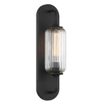 Holton Wall Sconce - Matte Black / Clear Ribbed