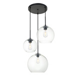 Baxter Round Stagger 3-Light Pendant - Black / Clear