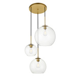 Baxter Round Stagger 3-Light Pendant - Brass / Clear