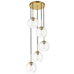 Baxter Round 5-Light Pendant - Brass / Clear