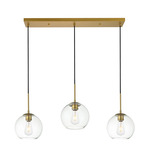 Baxter 3-Light Linear Multi Light Pendant - Brass / Clear