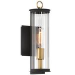 Cara Outdoor Wall Light - Matte Black / Brass / Clear Ribbed
