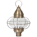 Caged Onion Outdoor Post Light - Antique Brass / Clear