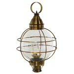 Round Onion Outdoor Post Light - Antique Brass / Clear