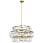 Killarney Layered Drum Chandelier - Natural Brass / Crystal