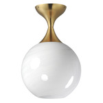 Neve Semi Flush Ceiling Light - Natural Aged Brass / Marble Glass