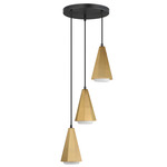 Rizzo 3-Light Pendant - Black / Antique Brass