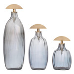 Karis Decanters Set of 3 - Blue Smoke Luster / Antique Brass