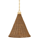 Kensington Pendant - Aged Brass / Rattan