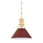Painted No.2 Pendant - Aged Brass / Soft Crimson