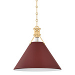 Painted No.2 Pendant - Aged Brass / Soft Crimson