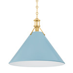 Painted No.2 Pendant - Aged Brass / Blue Bird