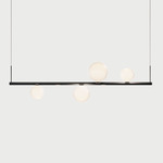 Random Stick Short Linear Pendant - Black Chrome / Frosted White