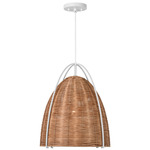 Norman Pendant - Matte White / Blonde Rattan