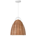 Norman Pendant - Matte White / Blonde Rattan