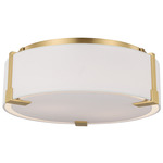 Bergen Ceiling Flush Light - Burnished Brass / White Linen