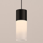 Sis Spot Pendant with Glass Diffuser - Black / Opal