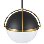 Dahlia Globe Pendant - Black / Brushed Brass / White