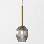 Tacoma Tulip Pendant - Antique Brass / Smoke Ribbed