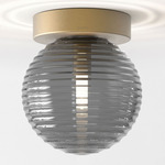Tacoma Round Wall / Ceiling Light - Antique Brass / Smoke Ribbed