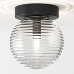 Tacoma Round Wall / Ceiling Light - Black / Clear Ribbed