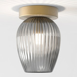 Tacoma Tulip Wall / Ceiling Light - Antique Brass / Smoke Ribbed