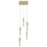 Boa Square Multi Light Pendant - Brushed Brass / Clear