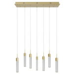 Boa Linear Multi Light Pendant - Brushed Brass / Clear