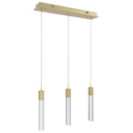 Glacier Linear Multi Light Pendant - Brushed Brass / Clear Bubble